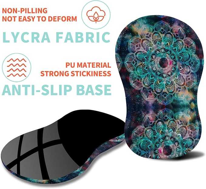 Ergonomic Mouse Pad Wrist Support with Memory Foam Massage Bulge Carpal Tunnel Pain Relief Mousepad Wrist Rest for Mouse(12x8 inch Mandala)