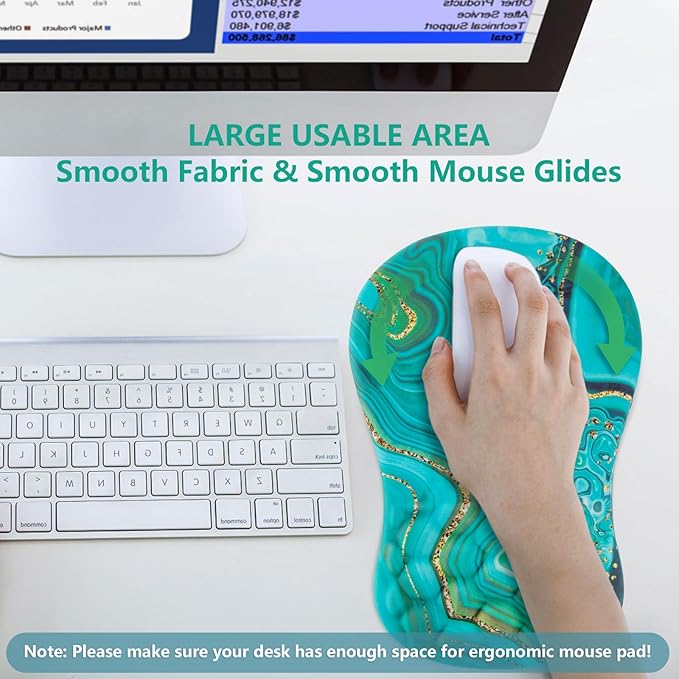 Mouse Pad Wrist Support Ergonomic Mouse Pad with Wrist Rest Comfortable Computer Mouse Pad for Laptop Pain Relief Mousepad with Non-Slip PU Base Green