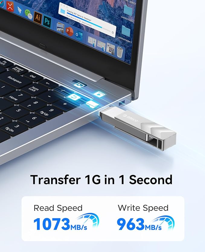 ORICO 512GB Portable Solid State Drive 1050MB/s Dual-Port Rotating Metal External SSD with 90° Click-Stop Reliable Storage for iPhone 16 17 Series Type-C Smartphone Mac Audio Vehicle - A101