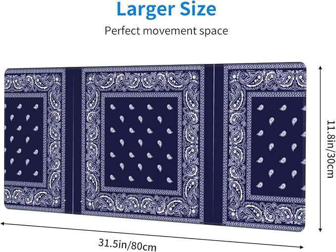 Bandana True Blue Large Mouse Pad 31.5x12 Inch Gaming Desk Mat XXL Non-Slip Rubber Base Computer Pad with Durable Stitched Edges for Work and Play