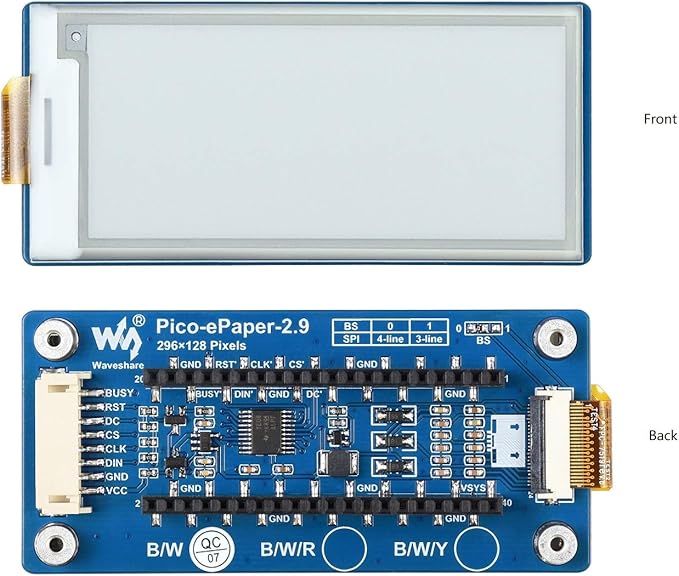 waveshare 2.9inch E-Ink Display HAT 296×128 Pixels Black White Two Color E-Paper Module epaper Screen for Raspberry Pi Pico Microcontroller BoardSPI InterfaceSupport Partial Refresh