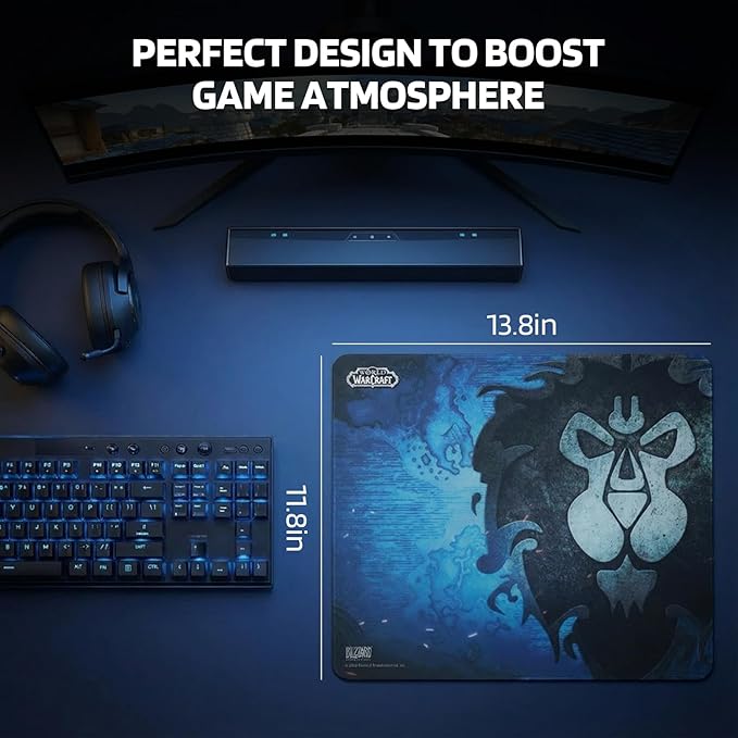 Blizzard WoW Game Glass Mouse Pad Tempered Glass Mousepad for Gaming Ultra-Smooth Surface for Top Precision &amp SpeedEasy to CleanNon-Slip Rubber BaseOfficial Licensed13.8in*11.8in (Alliance-B