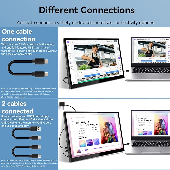 Portable Touchscreen Monitor 16 Inch 1920X1200P IPS Touch Screen Monitor with USB C HDMI Port 350cd/m² External Monitors for Laptop PC Phones Computer PS4/5