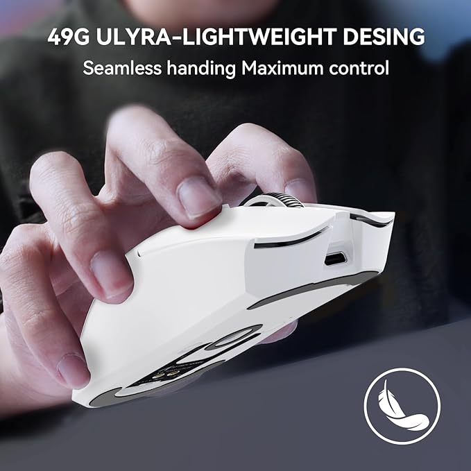 ATTACK SHARK X1 Superlight Wireless Gaming Mouse with RGB Magnetic Charging Dock BT/2.4G Wireless/Wired Gaming Mouse PAW3395PRO Gaming Sensor 40000DPI 53g Office Mice for PC/Mac/Win/Xbox (White)