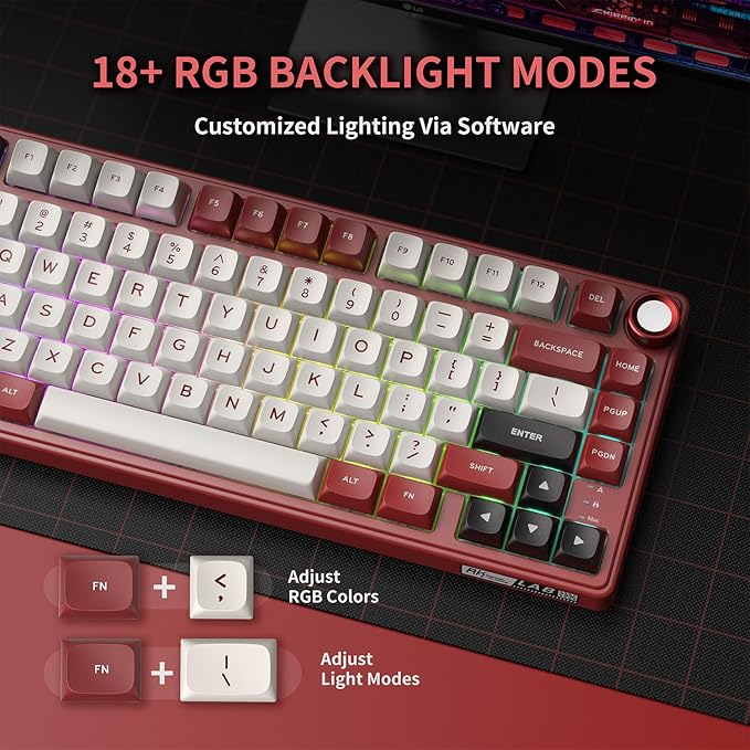 RK ROYAL KLUDGE R75 Mechanical Keyboard Wired with Volume Knob 75% Keyboard Gasket Mounted RGB Backlit Creamy Keyboard with MDA Profile PBT Keycaps Hot Swappable Pre-lubed Linear Switch
