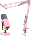 FIFINE XLR/USB Gaming Microphone with Boom Arm Streaming Dynamic Microphone with RGB Gain Knob Headphone Jack Adjustable Metal Mic Arm Stand for Recording Podcast-AM8P+CS1P