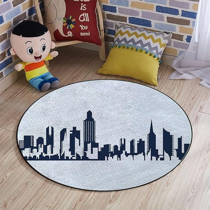 Chicago Gaming Chair Mat for Hardwood Floor Anti-Slip Floor Protector Game Controller Rubber Gaming Computer Chair Mat line Watercolor Urban LandscapeBlack Charcoal Grey Diameter 60 in