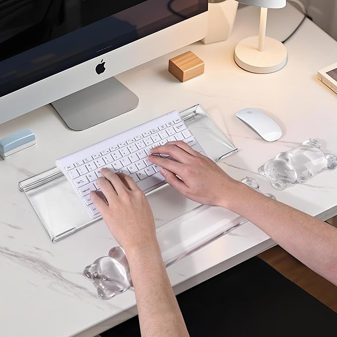16.9inch Computer Keyboard Stand for Desktop Gel Keyboard Wrist Rest Set for Ergonomic Typing Comfort &amp Support for Office Work Gaming (Cute White Bear)