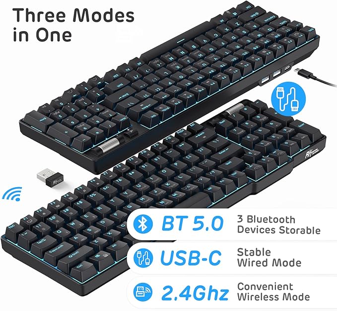 RK ROYAL KLUDGE RK96 90% Triple Mode BT5.0/2.4G/USB-C Hot Swappable Mechanical Keyboard with Magnetic Wrist Rest 96 Keys Wireless Gaming Keyboard with Software Blue Backlight