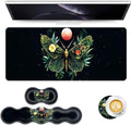 Keyboard Mouse Pad Set Extended Gaming Mouse Pad+Ergonomics Keyboard Wrist Rest Support Memory Foam Easy Typing Pain Relief 4Pcs XL Ultra Thick Desk MatFloral Moth Red Moon