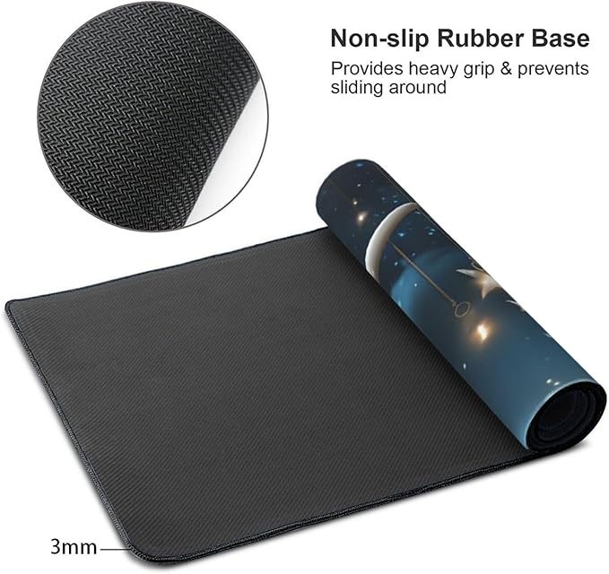 Gaming Mouse Pad Extended Full Keyboard Mat with Stitched Edges Anime Large Desk Pad with Non-Slip Base Nightsky Hanging Moon Stars Mouse Mat for Gaming and Office 16 x 35.5 inches Mousepad