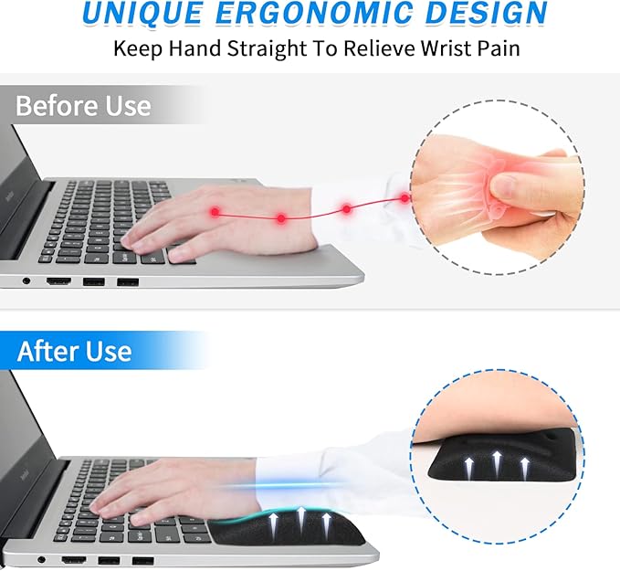 VAGAU Wrist Rests for Laptop Wrist Support for Keyboard and Mouse Ergonomic Memory Foam Wrist Pads for Laptop Office Computer Comfortable Typing Wrist Pain &amp Carpal Tunnel Relief (Black)