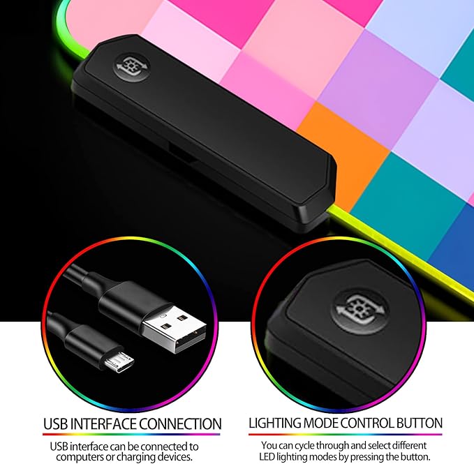 RGB Retro Coloful Checkered Gaming Desk Mat Computer Keyboard Large Extended Long LED Mouse Pad for Office and Home XL (W20)