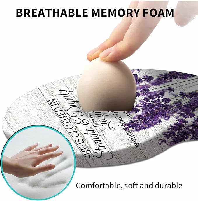 Mouse Pad with Wrist Support Gel Purple Lavender Pattern Design Ergonomic Gaming Mousepad with Wrist Rest for Laptop Computer Home Office Working Mouse Mat + A Cute Coffee Pad