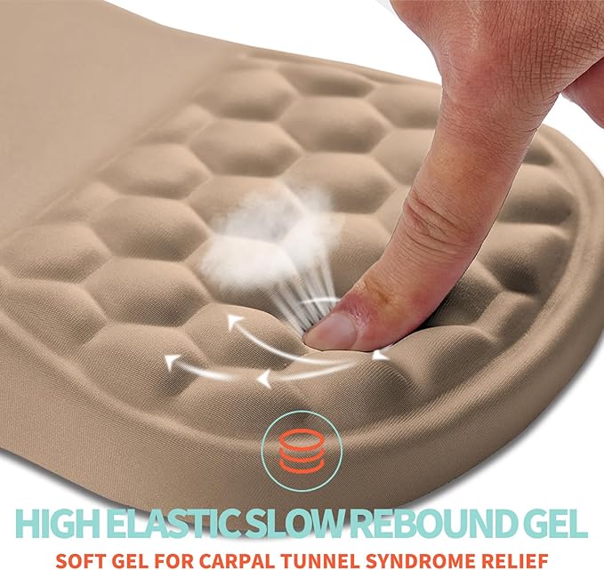 Ergonomic Mouse Pad Wrist Support with Memory Foam Massage Bulge Carpal Tunnel Pain Relief Mousepad Wrist Rest for Mouse(12x8 inch Sand Color)