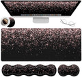 Large Gaming Mouse Pad (31.5x11.8 in) Rubber Base XXL Mousepad with Stitched Edges Ergonomic Keyboard Wrist Rest Extended Mouse Mat Desk Pad for Work Game Office Rose Gold Glitter Black Mousepad