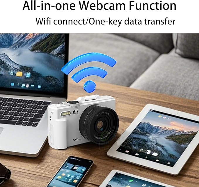 5K 75MP Digital Camera 18X Digital Zoom Upgraded Vlogging Cameras with WiFi &amp Mic Wide Angle &amp Macro Lens 3 180°Flip Screen Webcam Travel Cameras for Teens Beginner with 64GB Card HDMI