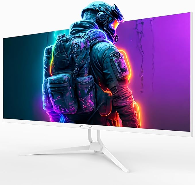 CRUA 34'' Ultrawide Gaming Monitor 120HZ 21:9 WFHD 2560X1080 IPS Panel Computer Monitors with Built-in Speakers Support AMD FreeSync 120% sRGB DP1.4 &amp HDMI1.4 Wall Mountable Installs-White