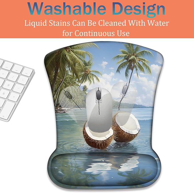 Ergonomic Keyboard Wrist Support Pad and Wrist Support Mouse Pad Anti-Slip with Gel Memory Mouse Pad Set Suitable for Office Use/Home Use - Coconut Beach
