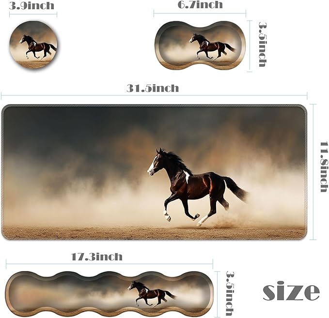 Ergonomic Keyboard Wrist Rest &amp Mouse Pad Wrist Rest SetXL Gaming Desk Mat 31.5x 11.8Non-Slip BaseMemory FoamEasy Typing Pain Relief for Office &amp HomeHorse Running