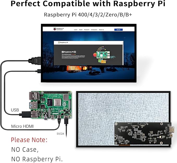 HMTECH 10.1 Inch Raspberry Pi Screen HDMI Monitor 1024x600 LCD Display 16:9 IPS Screen for Raspberry Pi 5/4/3/2/B/B+ Win11/10/8/7 Free-Driver Non-Touch