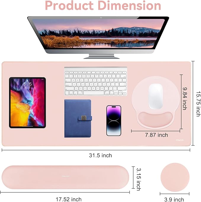 MOSISO Wrist Rest for Keyboard Mouse Pad Set Large Gaming Deskpad&ampCircle Curved Mousepad&ampKeyboard Wrist Rest&ampCoaster Ergonomic Non-Slip Mousepad&ampEasy Typing Pad with Silicone Lining