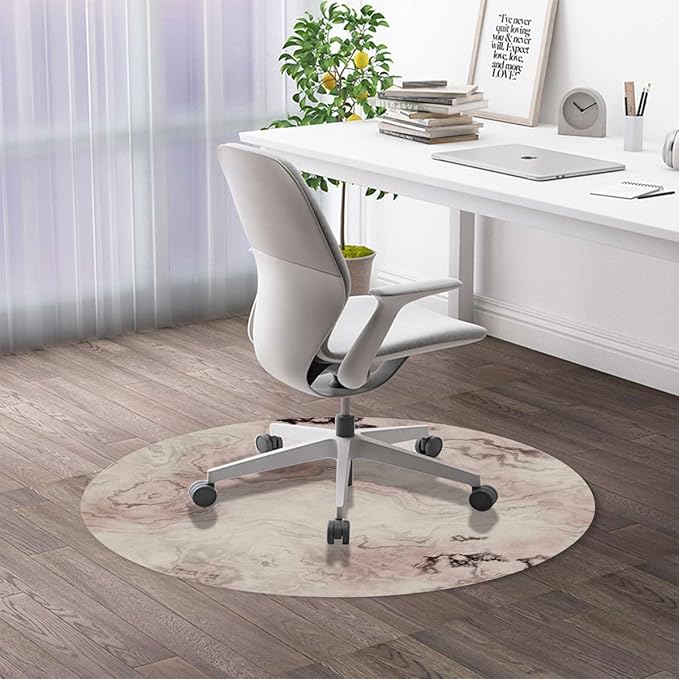 Pink Grey PU Leather Office Chair Mat for Hardwood&ampTitle Floor Marble St Pastel Toned Anti Slip Floor Protector for Home Office Marble Style Diameter 59 in