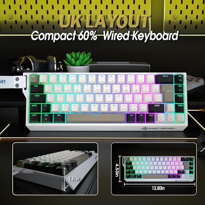 ZIYOU LANG X Magic-Refiner X68HE 8KHz Rapid Trigger Mechanical Gaming Keyboard60% WiredHall Effect Magnetic SwitchAdjustable ActuationRGB BacklitSnap Tap RGB Backlit for PC/Mac Cheese White