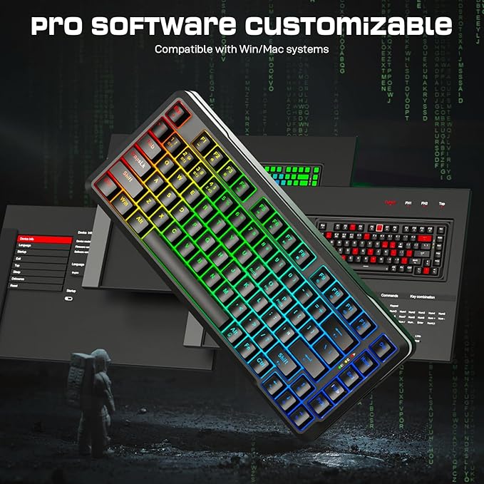 Redragon K713 Wireless Mechanical Keyboard Gasket Mounted RGB Gaming Keyboard 3-Mode (2.4G/BT/USB) Pre-Lubed Linear Red Switches 75％ Layout 82 Keys Hot Swappable for PC/Mac - Black