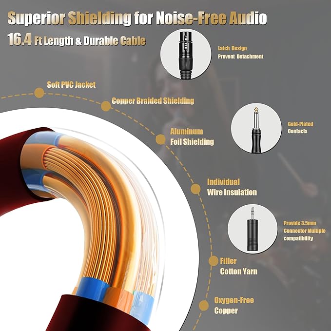 Professional Dynamic Microphone for Singing Karaoke Microphone with 16ft XLR to 1/4'' Audio Cable Vocal Handheld Mic for Podcast Mixer Amplifier PA System