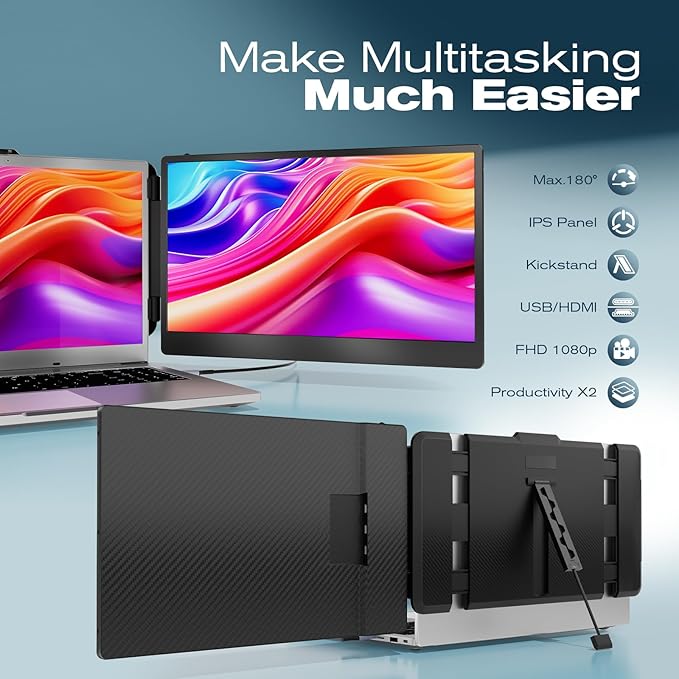 Teamgee 14” Laptop Screen Extender S1 Dual FHD IPS Portable Monitor for 13–17” Laptops USB-C/HDMI Plug &amp Play Compatible with Windows macOS &amp Android Perfect for Hybrid Work &amp Travel