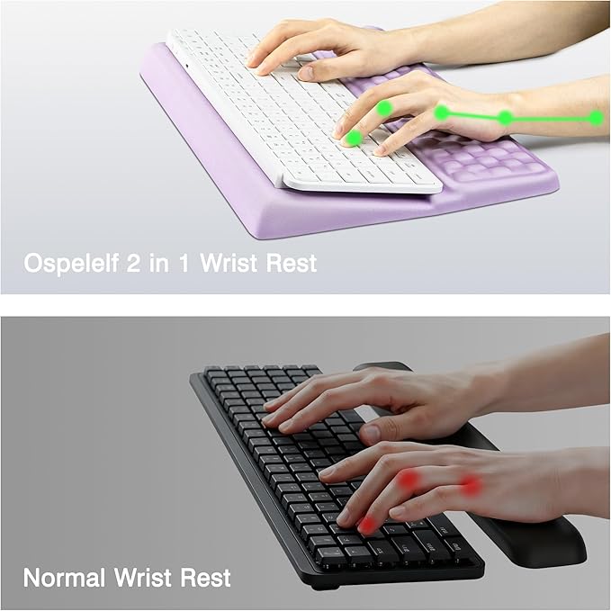 Ospelelf Keyboard Wrist Rest Pad Comfy Ergonomic Keyboard Stand Riser Holder Computer Wrist Support Cushion forTyping Purple