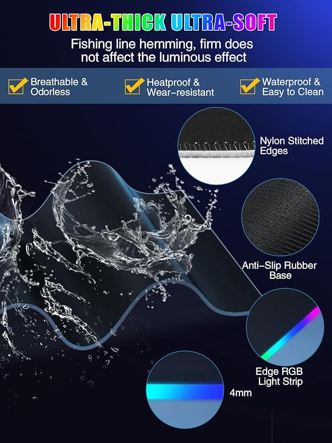 Mouse Pad with Foldable Phone Holder &amp Wireless Charger XXL RGB Gaming Mousepad 31.5x15.8 Large Desk Mat for Keyboard Black Desk Pad with Dual Qi Charging Station | 11 Colors 5 Modes | Waterpr