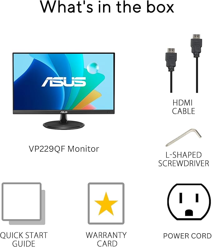 ASUS 22” Eye Care Monitor (VP229QF) – 100Hz IPS Full HD 99% sRGB Frameless Adaptive-Sync DisplayPort HDMI Low Blue Light Flicker Free Wall Mountable 3 yr Warranty