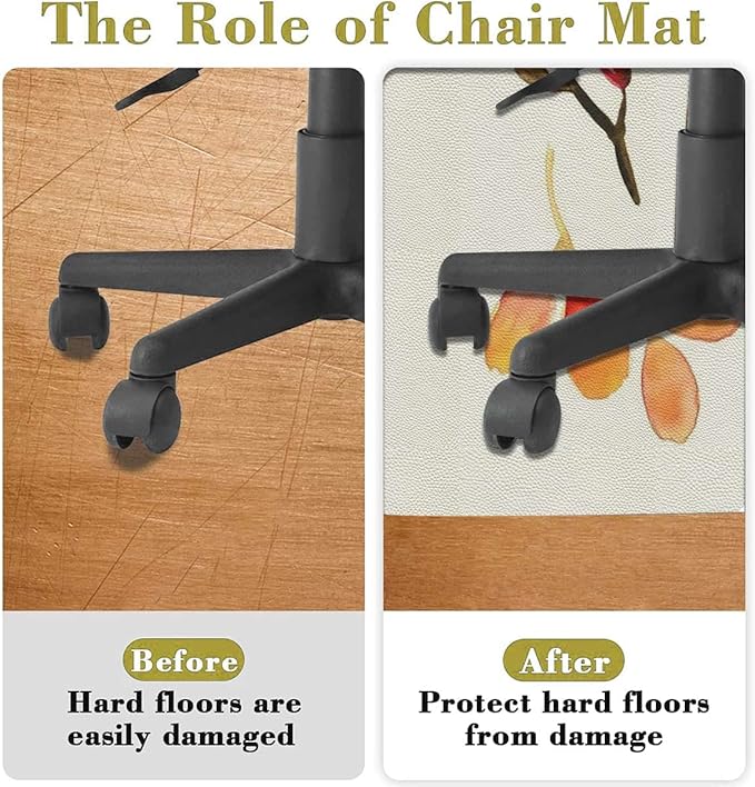 Purplegrey Red PU Leather Round Desk Chair Mat Floral Autumn Flowers Colors Leaf Anti Slip Floor Protector for Home Office Modern Art Diameter 39.4 in