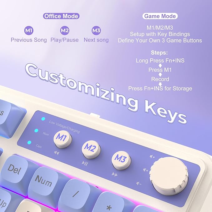 AULA S99 Wireless Keyboard Tri-Mode Bluetooth/2.4GHz/USB-C Cute Creamy Gaming Keyboard with Number Pad RGB Backlit Media Knob Custom Computer Keyboards for MAC Xbox PC Gamer - Gradient Purple