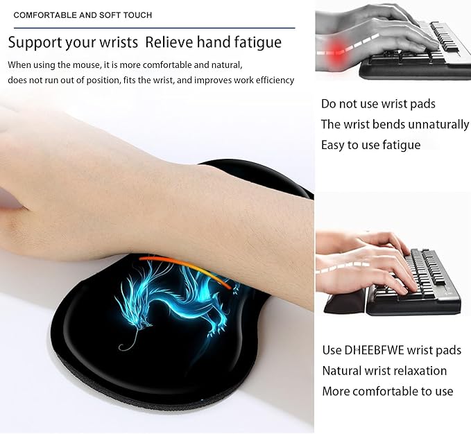 Keyboard Mouse Pad SetLarge Desk Pad+Keyboard Wrist Rest+Mouse Wrist Support+CoasterEasy Typing Pain Relief Non-Slip Wrist Support Mousepad Set Home OfficeBlue Dragon
