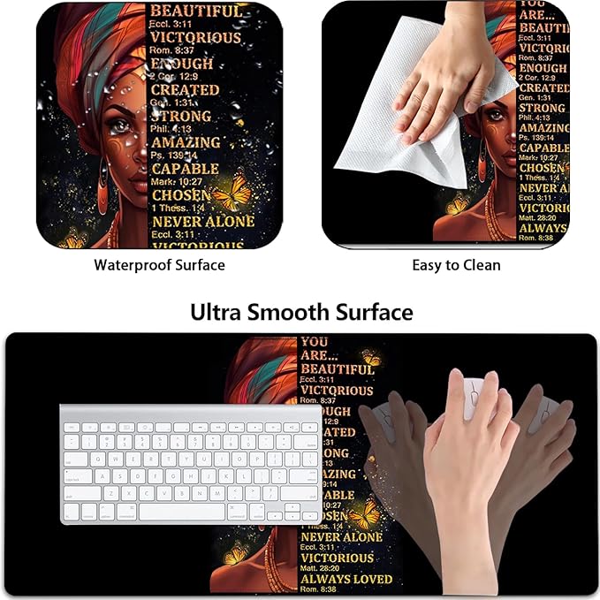 Large Mouse Pad with Mouse Wrist Rest 31.5x11.8 in Extended Mouse Mat with Ergonomic Memory Foam Wrist Rest for Work &amp Gaming Writing Pad African American Women Black Girl Office Desk Pad 2