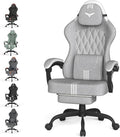 Ferghana Cotton Fabric Gaming Chair with Wider Seat Cushion Diamond Double-Stitching Ergonomic High Back Game Chair with Footrest Computer Chair with Massage Lumbar Support for Adult Gray/White
