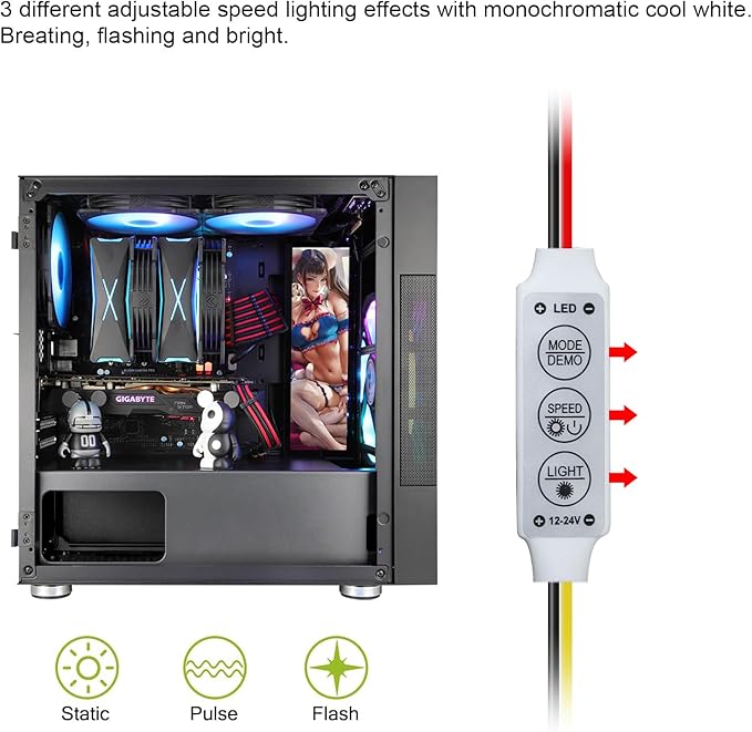 Vetroo Display Board w/LED Lights for Computer PC Case Decor Full HD 2K Multi-Mode Function 9.8 x 3.1 (Vertical A6)