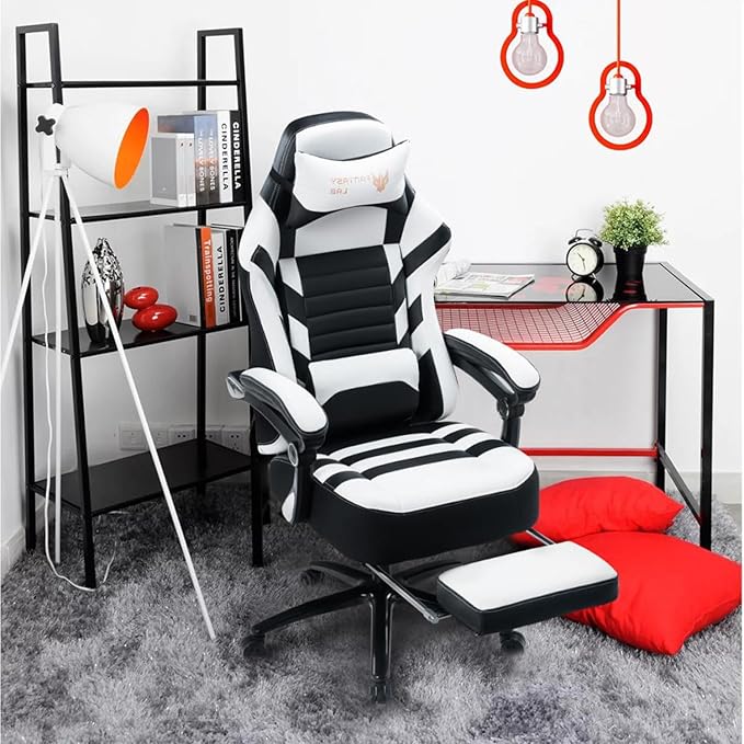 Experience Comfort with Our White PU Ergonomic Video Game Chair - Height Adjustable Swivel Racing Office Chair for All-Day Use!