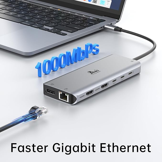 LIONWEI Laptop Docking Station 13 in 1 - Dual HDMI+DisplayPort+10Gbps 6 USB C/A 100W PD Ethernet SD/TF Audio USB C Hub for MacBook/Dell/HP/Surface