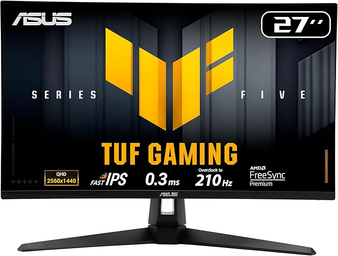 ASUS TUF Gaming 27” 1440P Monitor (VG27AQL5A) – QHD (2560 x 1440) 210Hz 0.3ms Fast IPS Extreme Low Motion Blur Sync Speakers DisplayWidget Center Gaming AI Height Adjustment 3 yr Warranty