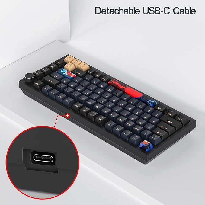 BlueSamurai 75% Wired Mechanical Gaming Keyboard - Hot Swappable Red Switch RGB Backlit 82 Keys TKL Mechanical Keyboard with Volume Control Knob