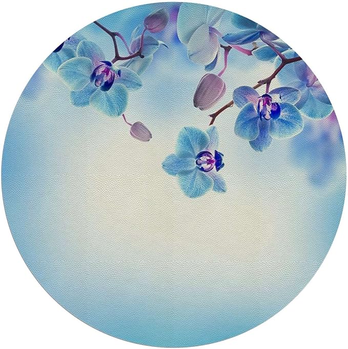 Blue and Purple Chair Mat for Hard Floors Flower Orchids Natural Flowers Protects FloorsSuitable for HomeWorkGameNon-Slip Not Stuck WheelEasy to Clean Romantic Floral Diameter 47.2 in