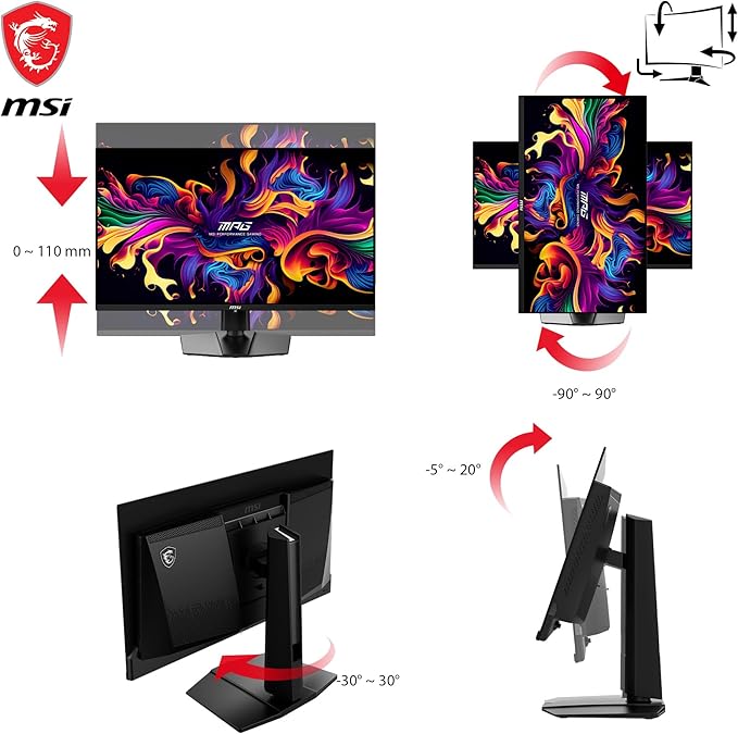msi MAG 271QPX QD-OLED 27 OLED Gaming Monitor 2560 x 1440 (QHD) 0.03ms Response time 360Hz True Black HDR 400 HDMI DP Port USB Type C Tilt Height Black