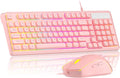Pink Creamy Keyboard and Mouse ComboMageGee GK980 Wired RGB Backlit Keyboard and Pink Gaming Mouse ComboPC Keyboard and Adjustable Sensitivity Mouse for PC/loptop/MAC