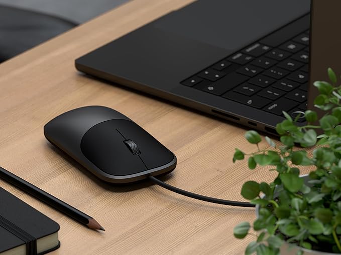 Satechi Slim LX Wired Mouse Aluminum Design with USB-C Connectivity Silent Click Performance Designed for Mac and PC Setups Space Black