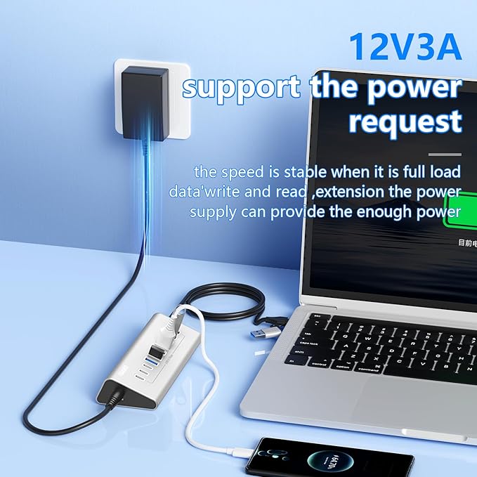 10 Ports USB HUB 7 USB-A and 3 USB-C Ports Multiport Adapter USB3.0 Aluminum USB C to USB Hub for iPhone 16/15 Series MacBook iPad
