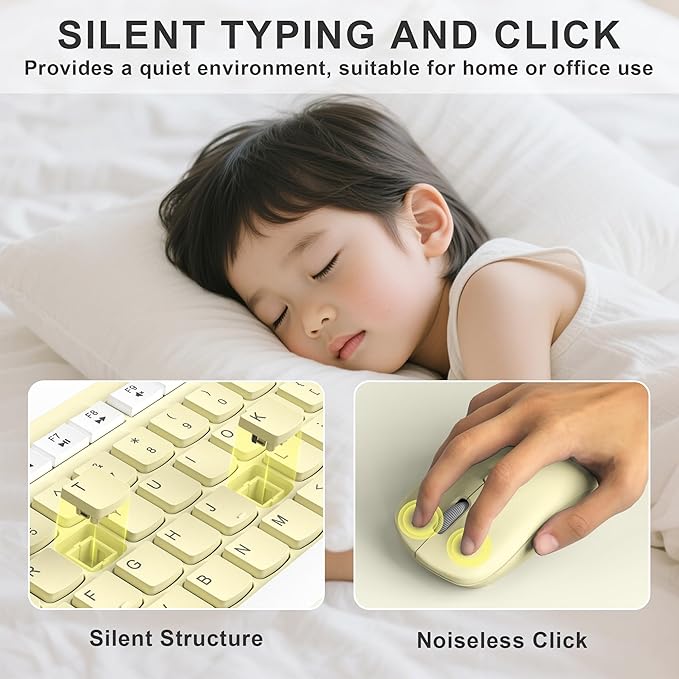Wireless Keyboard and Mouse Combo Full-Sized Wireless Keyboard and Adjustable DPI Mouse 2.4GHz USB Receiver Keyboard and Mouse for PC Windows Desktop Laptop (Canary Yellow)